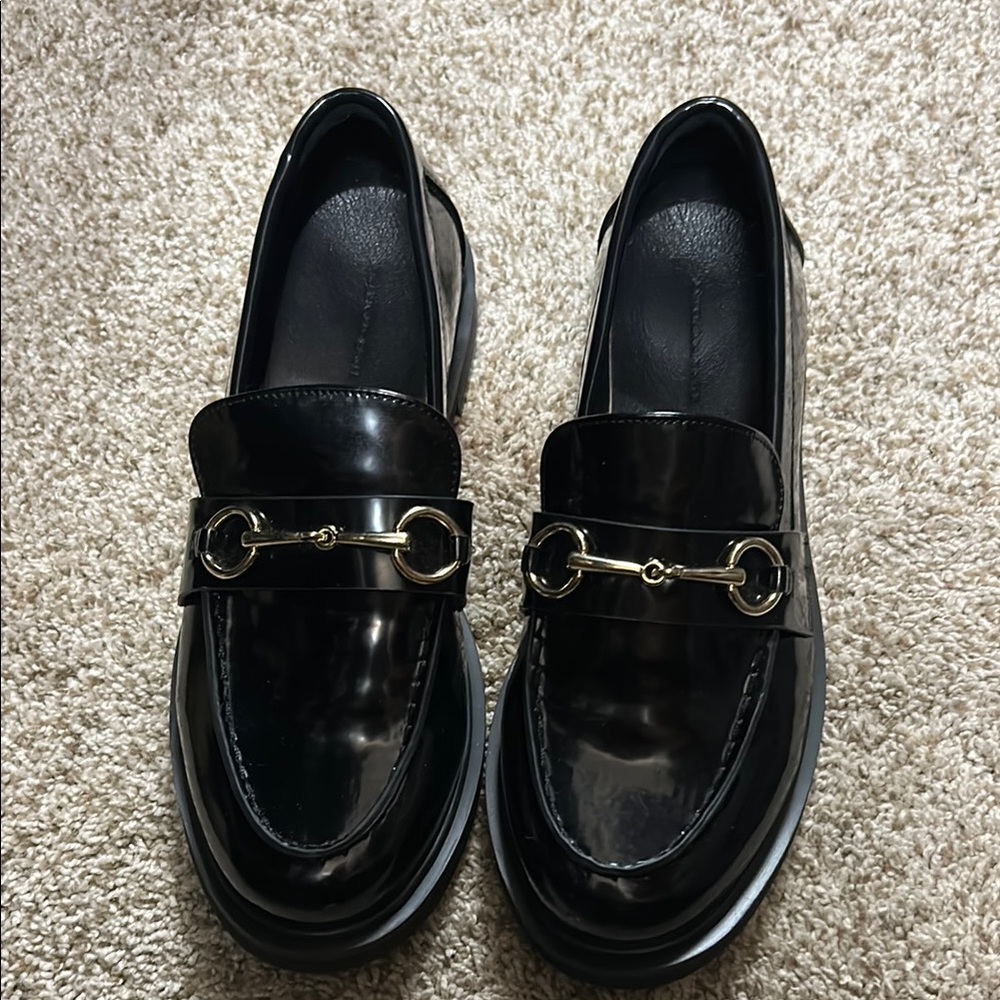 American Eagle Outfitters Black Loafers with Gold Accent